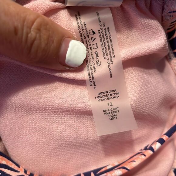 Leilani Pink and Navy Leaf Pattern Swim Tank - Picture 3 of 8